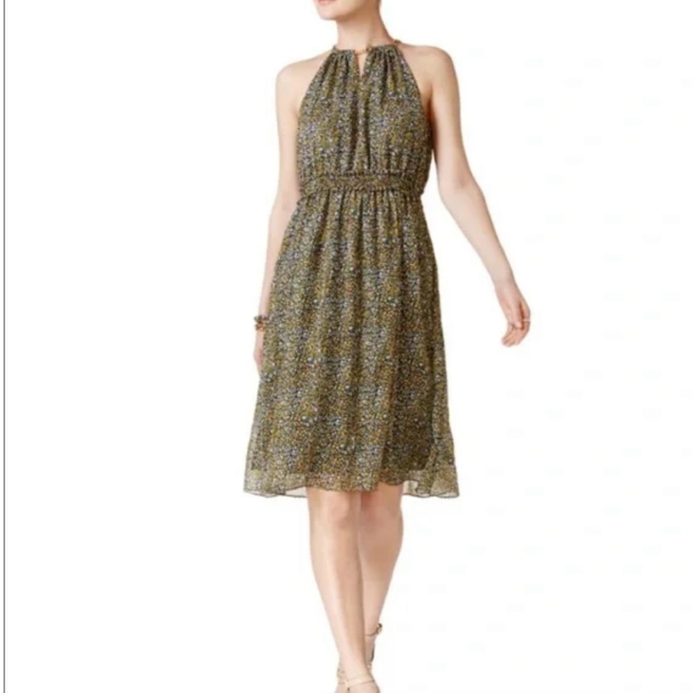 MICHAEL Michael Kors Black and Gold Midi Dress
